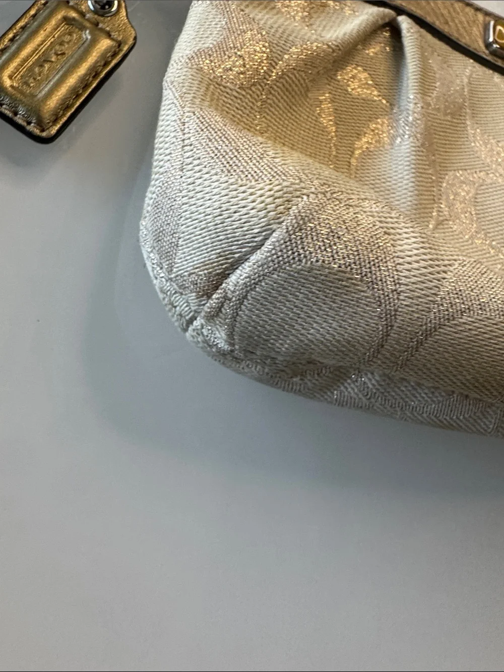 Coach Metallic Silver Signature Wristlet